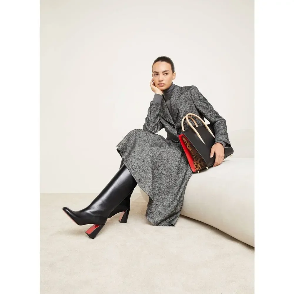 Christian Louboutin Janitta 85 Black Leather Knee High Block Heel Boot 40 - Picture 10 of 16